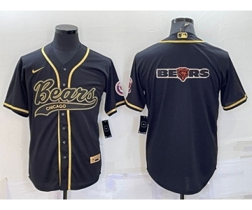 Men's Chicago Bears Black Gold Team Big Logo With Patch Cool Base Stitched Baseball Jersey