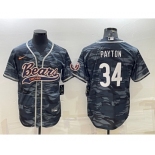 Men's Chicago Bears Blank #34 Walter Payton Grey Camo With Patch Cool Base Stitched Baseball Jersey