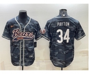 Men's Chicago Bears Blank #34 Walter Payton Grey Camo With Patch Cool Base Stitched Baseball Jersey