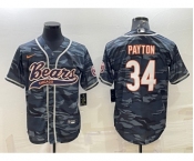 Men's Chicago Bears Blank #34 Walter Payton Grey Camo With Patch Cool Base Stitched Baseball Jerseys