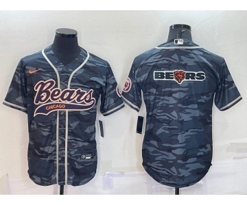 Men's Chicago Bears Blank Grey Camo Team Big Logo With Patch Cool Base Stitched Baseball Jersey