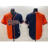 Men's Chicago Bears Blank Orange Navy Split With Patch Cool Base Stitched Baseball Jersey