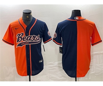 Men's Chicago Bears Blank Orange Navy Split With Patch Cool Base Stitched Baseball Jersey