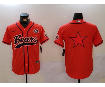 Mens Chicago Bears Blank Orange Throwback With Patch Cool Base Stitched Baseball Jersey