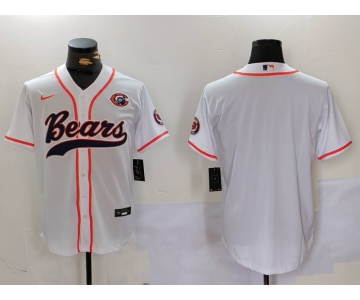 Men's Chicago Bears Blank White With Patch Cool Base Stitched Baseball Jersey