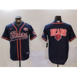 Men's Chicago Bears Navy Team Big Logo With Patch Cool Base Stitched Baseball Jersey