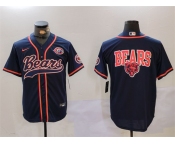 Men's Chicago Bears Navy Team Big Logo With Patch Cool Base Stitched Baseball Jersey