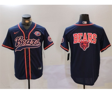 Men's Chicago Bears Navy Team Big Logo With Patch Cool Base Stitched Baseball Jersey