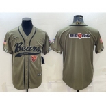 Men's Chicago Bears Olive Salute to Service Team Big Logo Cool Base Stitched Baseball Jersey