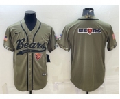 Men's Chicago Bears Olive Salute to Service Team Big Logo Cool Base Stitched Baseball Jersey