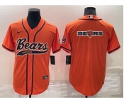 Men's Chicago Bears Orange Team Big Logo With Patch Cool Base Stitched Baseball Jersey