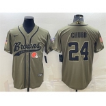 Men's Cleveland Browns #24 Nick Chubb Olive 2022 Salute To Service Cool Base Stitched Baseball Jersey