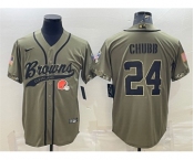 Men's Cleveland Browns #24 Nick Chubb Olive 2022 Salute To Service Cool Base Stitched Baseball Jersey