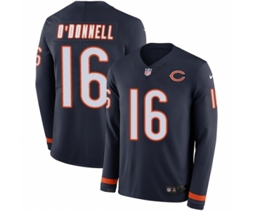 Men's Nike Chicago Bears #16 Pat O'Donnell Limited Navy Blue Therma Long Sleeve NFL Jersey