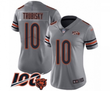 Women's Chicago Bears #10 Mitchell Trubisky Limited Silver Inverted Legend 100th Season Football Jersey