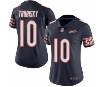 Women's Chicago Bears #10 Mitchell Trubisky Navy Blue Team Color 100th Season Limited Football Jersey