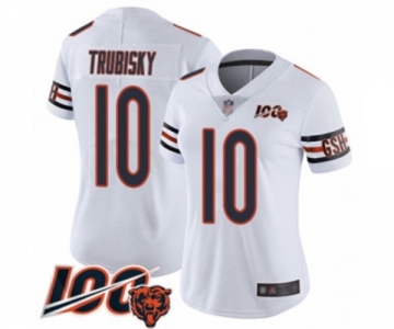 Women's Chicago Bears #10 Mitchell Trubisky White Vapor Untouchable Limited Player 100th Season Football Jersey