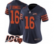 Women's Chicago Bears #16 Pat O'Donnell Limited Navy Blue Rush Vapor Untouchable 100th Season Football Jersey