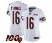 Women's Chicago Bears #16 Pat O'Donnell White Vapor Untouchable Limited Player 100th Season Football Jersey