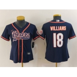 Women's Chicago Bears #18 Caleb Williams Navy With Patch Cool Base Stitched Baseball Jersey