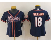 Women's Chicago Bears #18 Caleb Williams Navy With Patch Cool Base Stitched Baseball Jersey