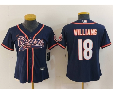 Women's Chicago Bears #18 Caleb Williams Navy With Patch Cool Base Stitched Baseball Jersey