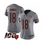 Women's Chicago Bears #18 Taylor Gabriel Limited Silver Inverted Legend 100th Season Football Jersey