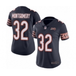 Women's Chicago Bears #32 David Montgomery Navy Blue Team Color 100th Season Limited Football Jersey