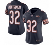 Women's Chicago Bears #32 David Montgomery Navy Blue Team Color 100th Season Limited Football Jersey