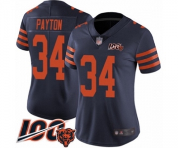 Women's Chicago Bears #34 Walter Payton Limited Navy Blue Rush Vapor Untouchable 100th Season Football Jersey