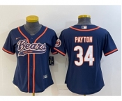 Women's Chicago Bears #34 Walter Payton Navy With Patch Cool Base Stitched Baseball Jersey