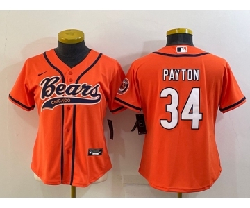 Women's Chicago Bears #34 Walter Payton Orange With Patch Cool Base Stitched Baseball Jersey