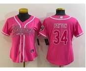 Women's Chicago Bears #34 Walter Payton Pink With Patch Cool Base Stitched Baseball Jersey