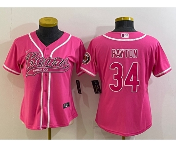 Women's Chicago Bears #34 Walter Payton Pink With Patch Cool Base Stitched Baseball Jersey