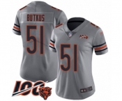 Women's Chicago Bears #51 Dick Butkus Limited Silver Inverted Legend 100th Season Football Jersey