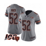 Women's Chicago Bears #52 Khalil Mack Limited Silver Inverted Legend 100th Season Football Jersey