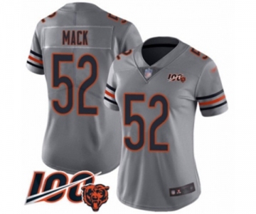 Women's Chicago Bears #52 Khalil Mack Limited Silver Inverted Legend 100th Season Football Jersey