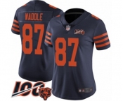 Women's Chicago Bears #87 Tom Waddle Limited Navy Blue Rush Vapor Untouchable 100th Season Football Jersey