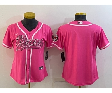 Women's Chicago Bears Blank Pink With Patch Cool Base Stitched Baseball Jersey