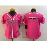 Women's Chicago Bears Pink Team Big Logo With Patch Cool Base Stitched Baseball Jersey