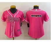 Women's Chicago Bears Pink Team Big Logo With Patch Cool Base Stitched Baseball Jersey