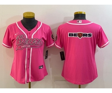 Women's Chicago Bears Pink Team Big Logo With Patch Cool Base Stitched Baseball Jersey