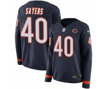 Women's Nike Chicago Bears #40 Gale Sayers Limited Navy Blue Therma Long Sleeve NFL Jersey