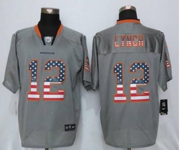 Men Nike Denver Broncos #12 Paxton Lynch USA Flag Fashion Gray Elite Jerseys