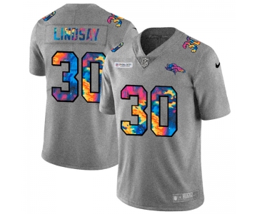 Denver Broncos #30 Phillip Lindsay Men's Nike Multi-Color 2020 NFL Crucial Catch NFL Jersey Greyheather