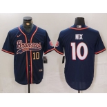 Men's Denver Broncos #10 Bo Nix Number Navy Cool Base Stitched Baseball Jersey