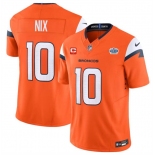 Men's Denver Broncos #10 Bo Nix Orange 2024 F.U.S.E. With Draft Pacth and 1-Star C Patch Vapor Limited Football Stitched Jersey