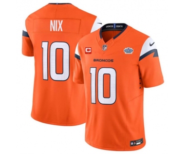 Men's Denver Broncos #10 Bo Nix Orange 2024 F.U.S.E. With Draft Pacth and 1-Star C Patch Vapor Limited Football Stitched Jersey