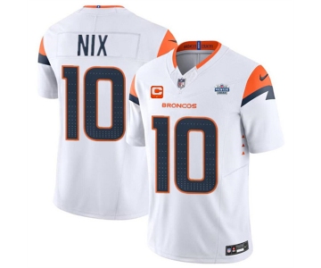 Men's Denver Broncos #10 Bo Nix White 2024 F.U.S.E. With Draft Pacth and 1-Star C Patch Vapor Limited Football Stitched Jersey