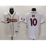 Men's Denver Broncos #10 Bo Nix White Cool Base Stitched Baseball Jersey